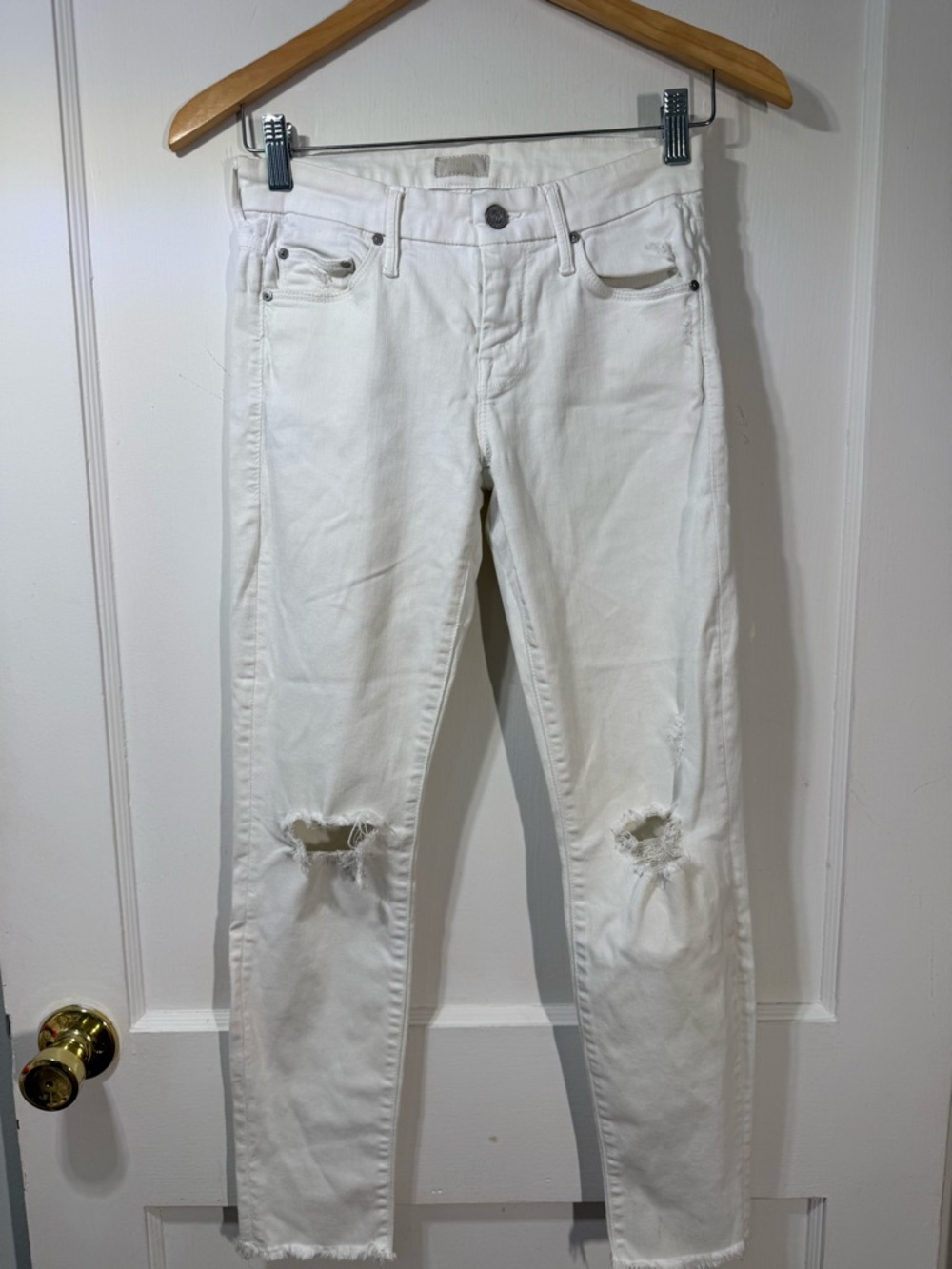 MOTHER White Skinny Distressed Jeans